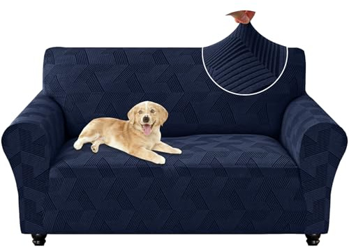 CYCMACO Elastischer Sofa Überzug 2 Sitzer Mit Armlehne, Couch Bezug Universal, Sofa Überzug rutschfest, Kratzfester Sofabezug, Waschbarer Couchschoner, Sofa Covers Für Wohnzimmer, Dunkelblau