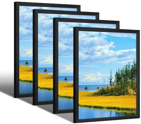 FajerminArt 4 Pcs Cadres Photo en Bois MDF Naturel - 30 x 40cm, Cadre a3, Cadre Noir Avec Verre Acrylique, Cadre Pour Posters, Collages, Cadre Pour Posters