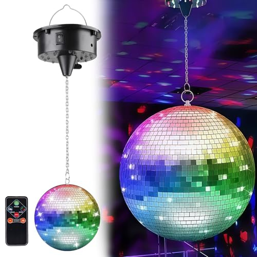Boule disco à facettes - Moteur rotatif de 10 tr/min - Télécommande - Avec LED - 12 cm - Pour fêtes dansantes - Décoration pour clubs, bars, discothèques