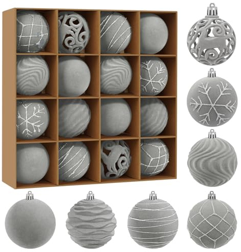 Miaikoe 16pcs Samt Weihnachts Ornamente Kugeln Sets für Weihnachten, Kunststoff zerstörungsdicht Weihnachtsbaum Flocked 6 cm Ornamente Kugeln für Winter Urlaub Dekor (grau)