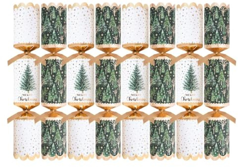 Knallbonbons für Weihnachten, Grün, Weißgold, 31,8 cm, metallisch, festliche Tischdekoration, lustige Preise, Geschenke, enthält Hüte und Witze, 8 Stück