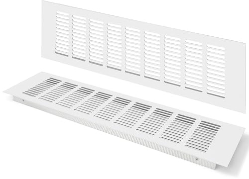 Rejilla de Ventilación, Aleación de Aluminio Negro Metalica Rectangular de 400 x 100mm con Tornillos para Armario Estufa Zapatos Gabinete Fregadero Cocina Baño (2 Piezas/Plata)