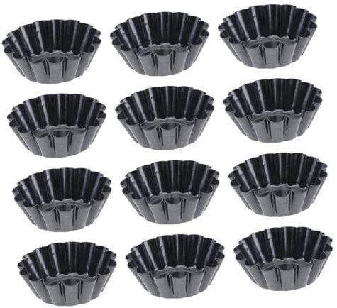 VERDANVERSE 12 pezzi Stampi Mini Tart in Acciaio Carbonio Fiore Antiaderenti per Crostatine Cupcake e Egg Tart Teglie da Forno Riutilizzabili per Dolci Fatti