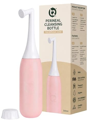 T2 Peri-flaska 500 ml – bärbar bidé efter födseln för kvinnor, perinealvård och smärtlindring efter födseln – vinklad munstycke, BPA-fri EVA, resekeps & väska – sjukhusväska nödvändighet för gravida
