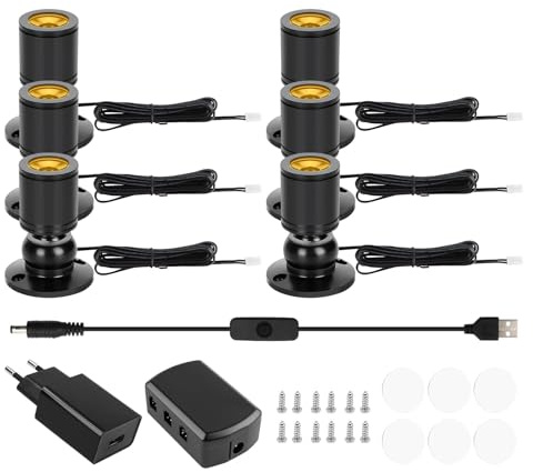 6PCS Klein LED Scheinwerfer, 360° Schwenkbar Aluminium Spotlight, LED Spotlichter, Aluminium Mini led spot, Einbaustrahler mit Drehbar Licht Kopf, Schrankstrahler für Schrank Flur Galerien Geschäfte