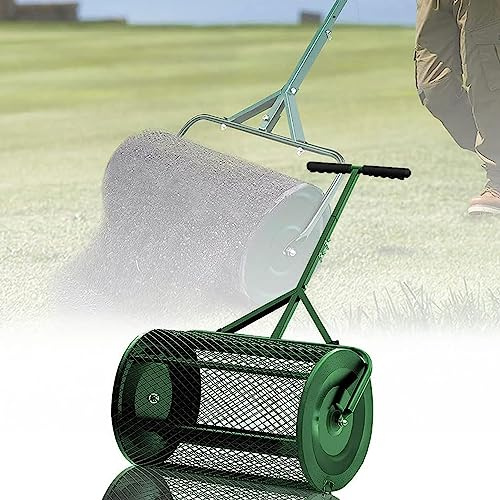 Esparcidor de abono de jardín con mango largo, cesta de malla de metal para una aplicación eficiente de semillas de césped y fertilizantes, herramienta de compostaje fácil de 40 x 60 cm