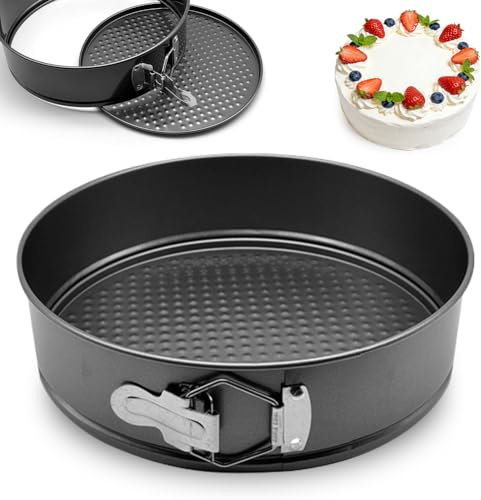 LUPATDY Springform Rund Ø 24CM Kuchenform, Backform mit Antihaftbeschichtung, Kuchenform mit Flachboden, Tarteform Kuchenbackformen mit Flachboden für Kuchen Backen, Kohlenstoffstahl, Schwarz