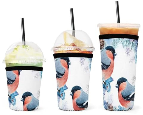 Weihnachten Tannenzapfen Neopren Cup Sleeves für heiße und kalte Getränke Set von 3 Vogelschnee Wiederverwendbare isolierte Kaffeetassenhüllen für Reisen Büro Zuhause