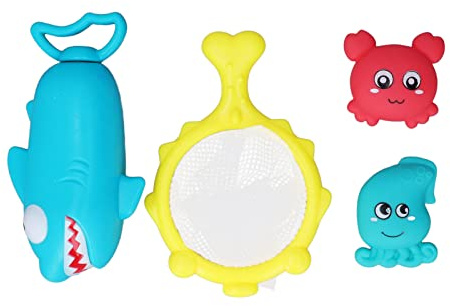 Jouets de Baignoire pour Enfants, Filet de Poisson Flottant, pulvérisation d'animaux pressants, Jeux de Bain interactifs, Ensemble de Jeu pour Tout-Petits, matériau ABS en Vinyle,