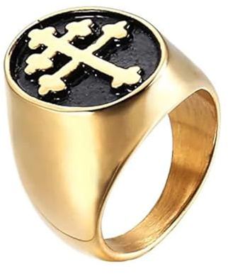 Lorraine Kreuz Siegelring - Eleganter Ovaler Edelstahl Schmuck, Silber & Gold - Hypoallergen, Verfärbungsresistent, Unisex Edel Design