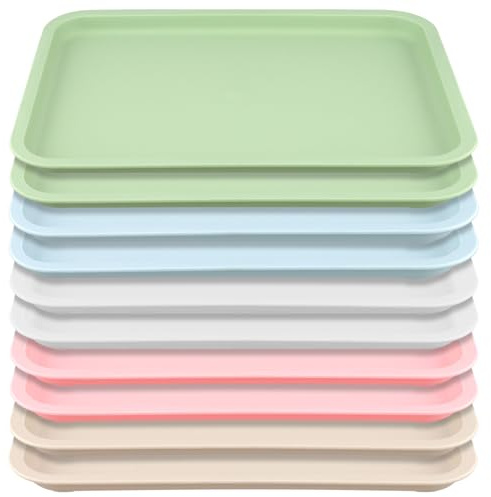 YUENPUN 10 Stück Serviertablett Kunststoff Rechteckig, 30,5 x 23cm Tablett Kunststoff mit Rand, Kunststofftablett Servierplatte Rechteckig Klein für Küche, Esszimmer, Café, 5 Farben