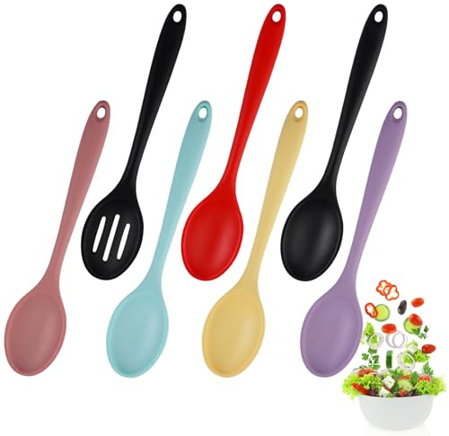 7 Stück Silikon LöFfel Kochen zum Rühren, Backen und Mischen, Mehrfarbig | 20cm Antihaft SilikonlöFfel Zum Kochen,RüHrlöFfel Silikon, Silicone Servierlöffel Kunststoff, Silicone Mixing Spoons