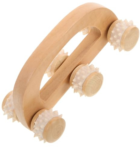 Rullo da Massaggio in Legno Blu, Dispositivo a 6 Rulli | Compatto e Portatile, Facile da Riporre, per Impiegati D'ufficio, Finitura Naturale