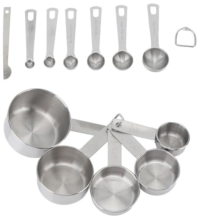 KIMISS Juego de 12 Tazas y Cucharas Medidoras de Acero Inoxidable para Cocinar y Hornear, Herramientas Esenciales de Medición de Cocina