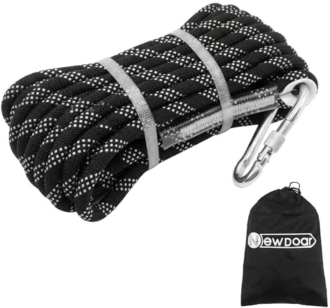 NewDoar 3/8in(10mm) Marine Braided Dock Rope with Hook - Heavy Duty Polyester Mooring/Towing/Anchor Line for Boat, Yacht, PWC - Pre-Spliced Stainless Steel Hook-Black-15M