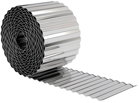 Outsunny Metal Garden Edging Border, 8 in x 21.3 ft, Silver Tone | Corrugated Heavy Duty Galvanised Steel Lawn Edging, Flexible DIY Landscape Border, for Flower Beds, Tree Surrounds