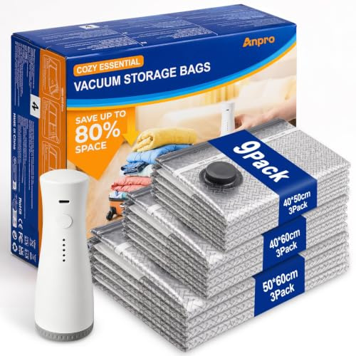 Anpro Vakuumbeutel für kleidung mit Pumpe, 9 Pcs Vacuum Bags for Travel