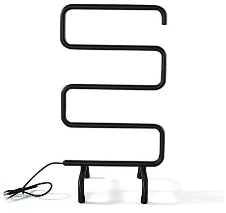 Scaldasalviette elettrico pieghevole da parete e porta asciugamani riscaldato autoportante e scolapiatti per casa bagno in acciaio inox plug-in scaldasalviette, nero