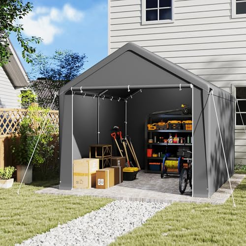 MAYTIIMO Carport Lagerzelt 3x4m Grau, Stahlgestell verzinkt, PE Plane 200g/m² wasserdicht UV Schutz, inkl. Seitenplanen, Dachverstärkung & Zubehör für Fahrzeuge und Lagerung