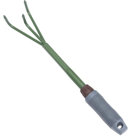 Rastrello da Giardino a Tre Denti, Leggero, Portatile, Verde | Orto e Prato, Ferro e Plastica, Uso Esterno, Utensile Sicuro, Kit Casa