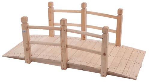 Bonnlo Teichbrücke Holz,Gartenbrücke mit Geländer,Holzbrücke Wetterfest,für Garten, Teich und Bach (Naturholzfarbe&150&67&56cm)