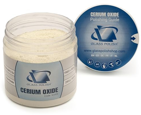 GLASS POLISH 250 g Cerium Oxide, Glaspoliermittel aus Ceroxid Grad Fein 95% rein, suspension-behandelte Formel, 2,5 Mikron Partikelgröße, Verbesserte Polierleistung