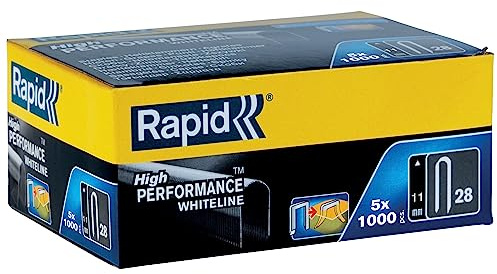 Rapid Kabelklammern Typ 28 in weiß, 11 mm, 5.000 Stk. für Kabel bis 4,5 mm | Rundrücken schützt Kabel bis 4,5 mm; verzinkter weißer Stahl für R28 Tacker; 5.000 Stk.; 11 mm