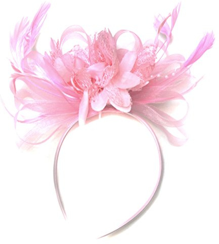 Caprilite Hoopmix Crinoline Flower Headband Fascinator for Women Wedding Ascot Races (Baby Pink)