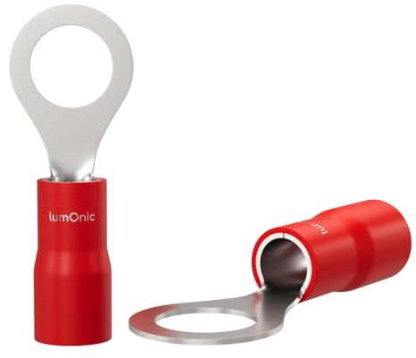 Lumonic 25x Ringkabelschuh 0,5-1,5mm² teilisoliert | M5 | Kupfer verzinnt | sichere Kabelverbindung ohne Löten | Set, Crimp-Kabelschuh, Quetschverbinder, Ringöse | KFZ, Maschinenbau, Wohnmobil, Batter