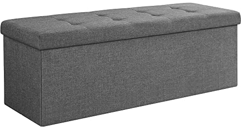 SONGMICS MAZIE Collection - Storage Ottoman Bench, 110 cm Folding Foot Rest Stool, End of Bed Bench, Easy Assembly, for Living Room, Bedroom, Entryway, Dark Grey LSF80GYZ