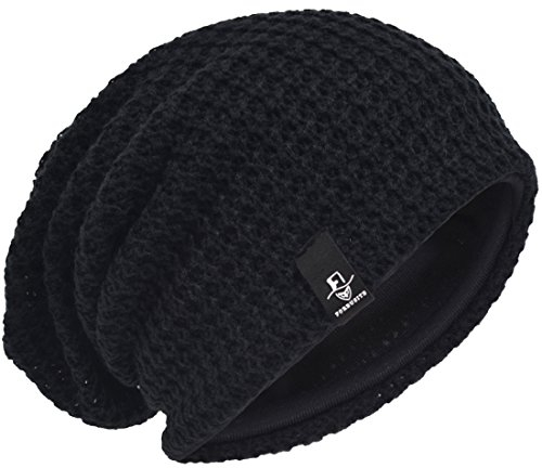 VECRY Herren Slouchy Mütze Strickmützen Rasta Skull Cap Sommer Winter Sackmütze (Schwarz)