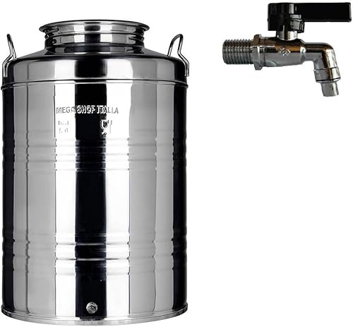 Megashopitalia Contenitore Bidone Fusto per Olio in Acciaio Inox 15 30 50 Litri Made in Italy con Guarnizione per Il Tappo e Rubinetto da 1/2 Pollice Incluso (50 Litri)