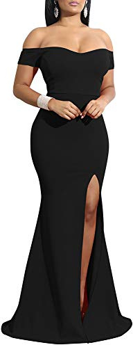 YMDUCH - Vestido de Noche Largo Formal con Hombros Descubiertos para Mujer, Negro -, XXL