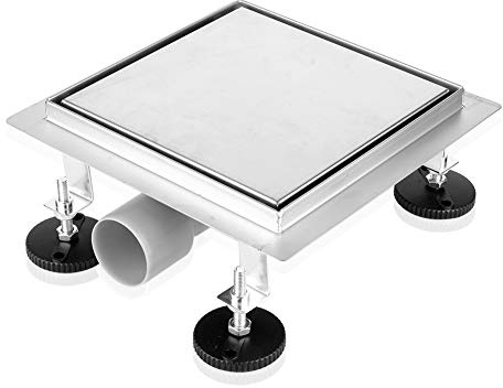 S SIENOC Duschrinne, Siphon mit Geruchsstop und Haarsieb Randablauf | Befliesbar Edelstahl Ablaufrinne, Bodenablauf, Duschablauf sehr flach(15x15cm, 2 in 1 *befliesbar und geschlossen)