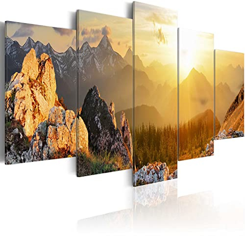B&D XXL - Leinwandbild Glasbild Natur Berge, 200x100 cm, 5-teilig, modern | Hochwertige Leinwand, sofort aufhängbar, ideal fürs Wohn- oder Schlafzimmer, wasserfest und lichtecht, langlebig, stilvoll