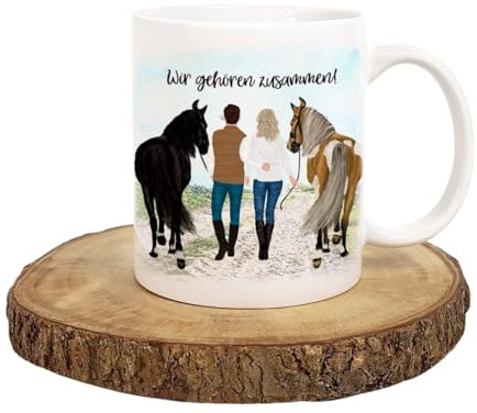 Personalisierte Tasse Pferd und Reiter mit Namen und Spruch Pferdetasse
