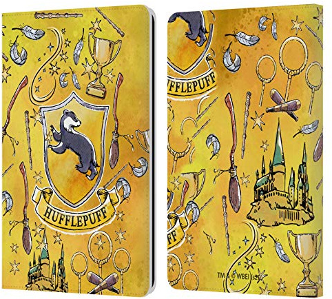 Head Case Designs Offizielle Harry Potter Hufflepuff Muster Deathly Hallows XIII Leder-Wallet-Hülle Kompatibel mit Kindle Paperwhite 1/2 / 3
