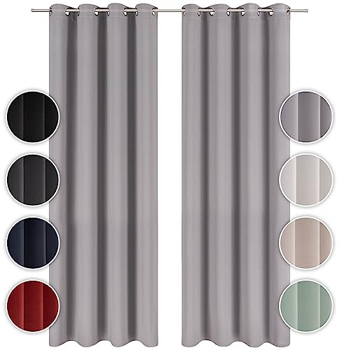 Blumtal Verdunklungsvorhänge 2er Set - Thermovorhang Hitzeschutz - Vorhang Blickdicht mit Ösen - Gardinenschals mit Schlaufen - Lärmschutzvorhang - Gardinen 138x117cm - Schallschutz Vorhang - Grau