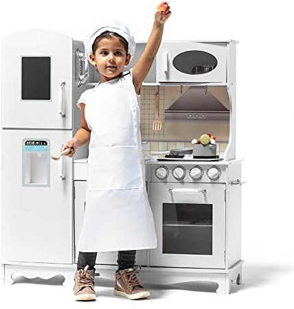 ATAA Toys Cucina di Legno 95x32x103cm - Bianco - Cucina in Legno per Bambini e Bambine con accesori, elettrrodomestici e Utensili