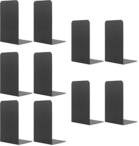 MSDADA 5 Paare Buchstützen, 102x203x135mm Buchstützen Metall Buchständer Bookends rutschfeste Buchstützen Book Holder für Schule, Zuhause, Büro, Bibliothek Bücherhalter(Schwarz)
