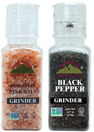 Himalayan Chef Sal rosa y granos de pimienta negra, juego de molinillo de plástico cuadrado