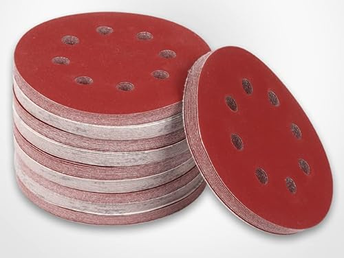 VEDA Sanding Discs 5 Inch 125mm – 100PCS (10PCS Each Grit) – 60 80 100 120 150 180 240 320 400 600 Grit – 8 Holes, Hook and Loop, for Wood, Metal, Paint, Automotive