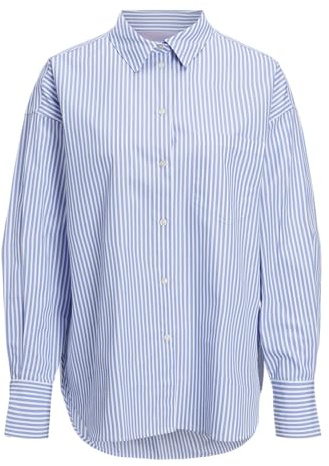 JJXX Camisa de popelín para Mujer JXJAMIE Camisa de popelín, Blazer Azul Marino/Rayas: Rayas, M
