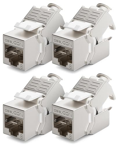 deleyCON 4x CAT 8 Modulo Jack Keystone Cavo Patch Cavo di Rete Ottimale per CAT8 CAT7 CAT7a Cavo di Installazione Connettore Schermatura STP Jack RJ45 Rete Pannello Patch Staffa Keystone Estensione