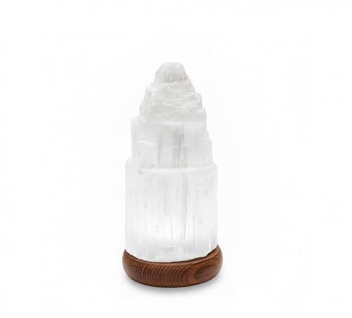 AROMASENSES | Lámpara de Selenita Natural 20 cm Catedral | Luz Ambiental Relajante | Limpieza Energética | Perfecta para Hogar, Yoga y Terapias Holísticas