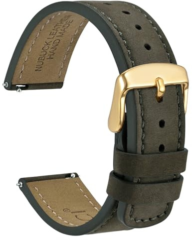 WOCCI 18mm Retro Leder Uhrenarmband für Herren und Damen, Ersatzarmband mit Goldene Schnalle (Armee Grün)