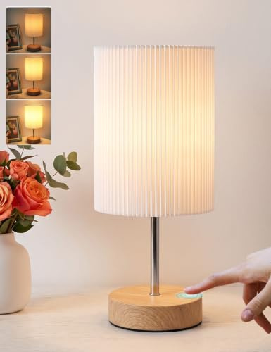 Sänglampa Touch Dimbar, HSLlighting Bordslampa Touch Dimbar Glödlampa 3 Ljusstyrka Justerbar Skrivbordslampa Minimalistisk Bordslampa för Sängbord Sovrum Läsning Vardagsrum (Runt, 1)