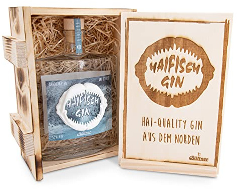Büttner - HAIFISCH GIN - Dry Gin - 53% Vol 0,5l inkl.Holzkiste Kräftig&Fruchtig, erlesene Mischung, Pur auf Eis oder als Tonic ein Geschmackserlebnis 116,90€ /1,00l
