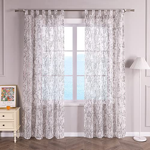 ESLIR Gardinenschals mit Schlaufen Voile Gardinen Transparent Vorhänge Wohnzimmer Schlaufenschals Landhausstil Stores Voile Fensterschal Braun BxH 140x145cm 1 Stück
