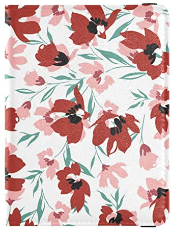 Rot Rosa Floral Reisepass und Impfkarte Brieftasche Combo, Reisepasshülle mit RFID-Blockierung, Reisedokumente Brieftasche Leder Reisepasshülle, Rosa/Blumenmuster, Einheitsgröße